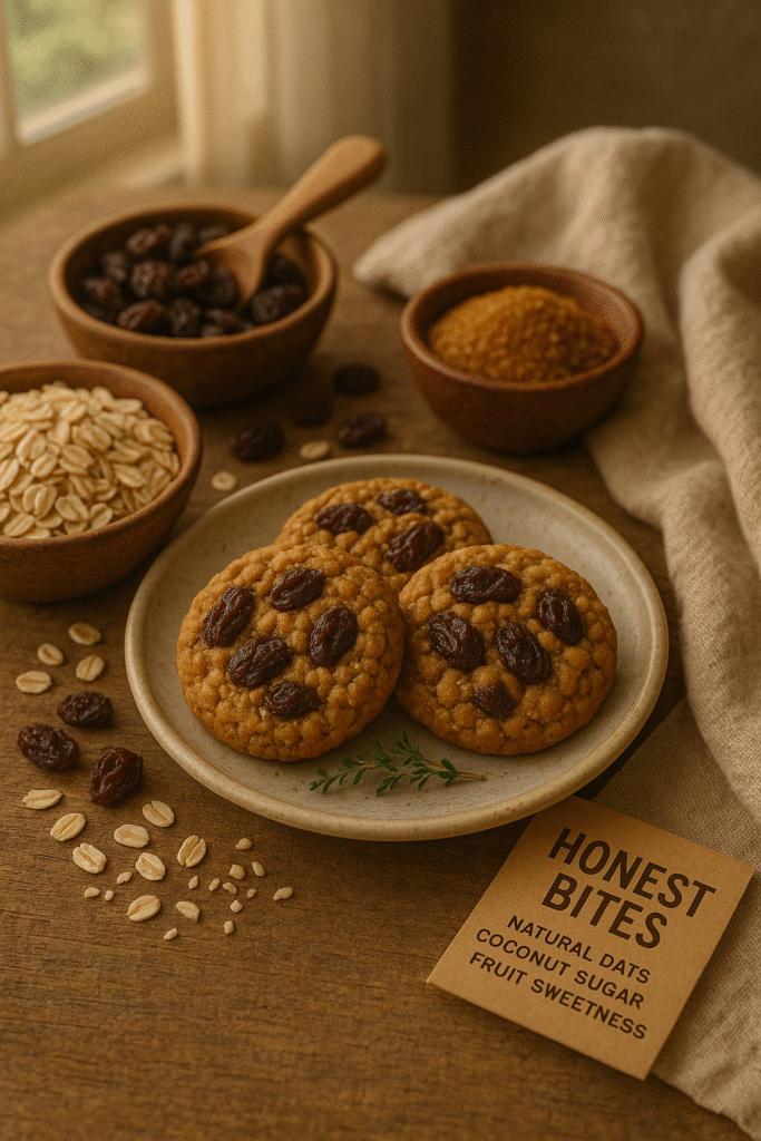 Oatmeal Raisin Gluten Free Cookies On A Ceramic Plate